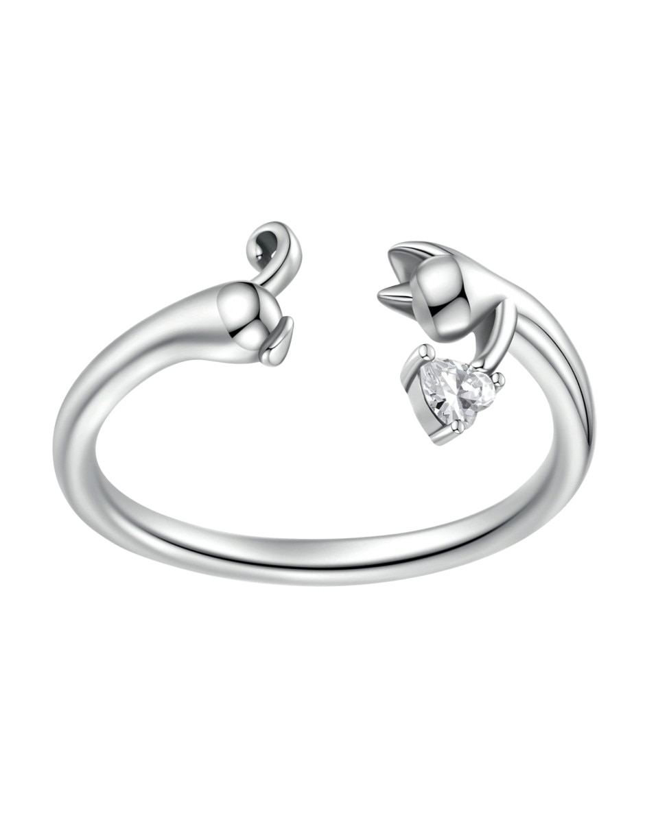 Anillo con gema de gato pets p 925 de plata circonita pulido