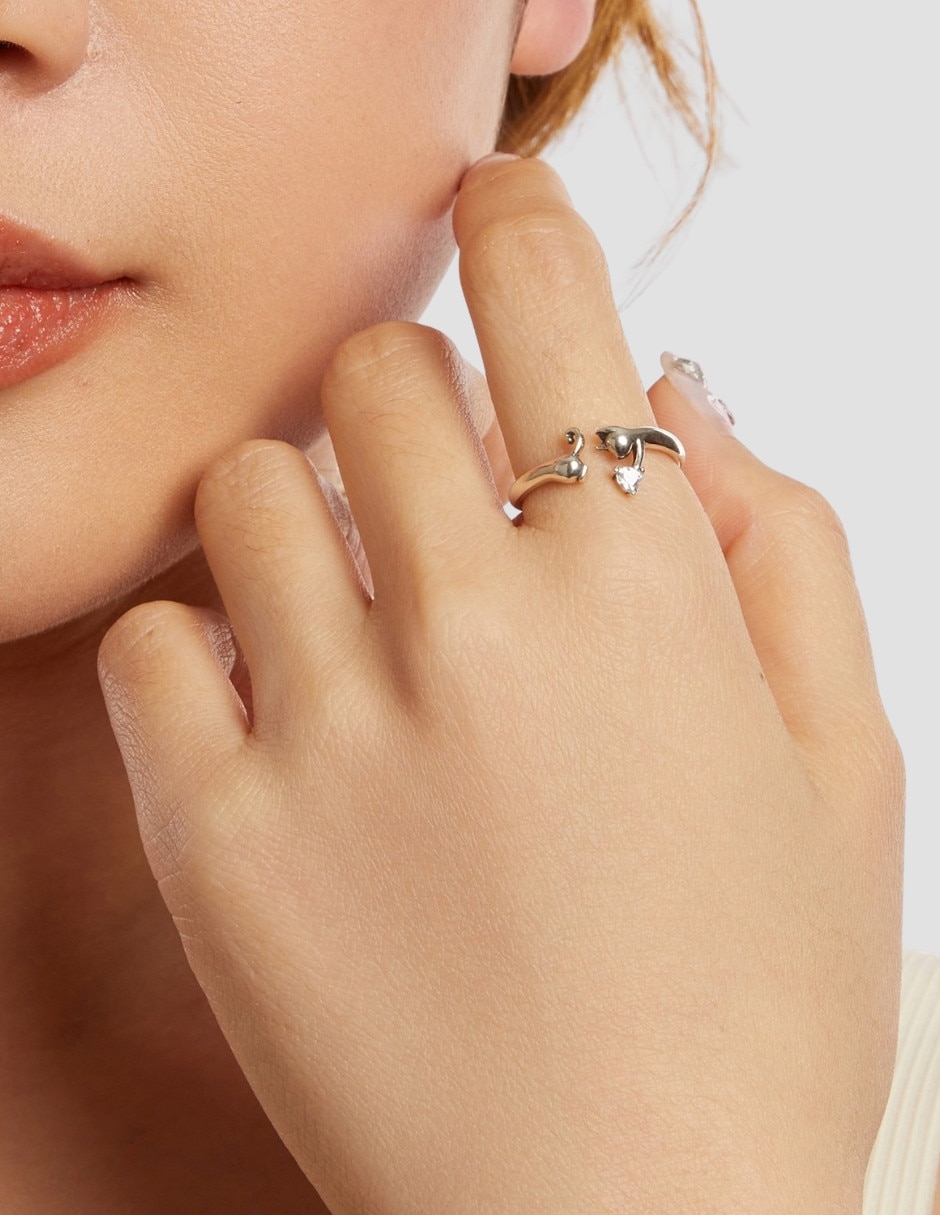 Anillo con gema de gato pets p 925 de plata circonita pulido 2