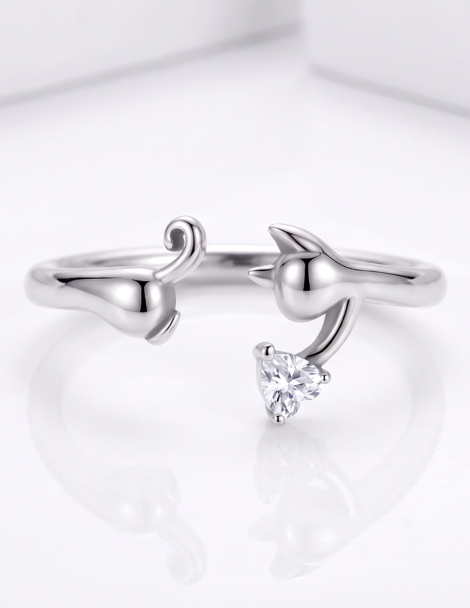 Anillo con gema de gato pets p 925 de plata circonita pulido 4