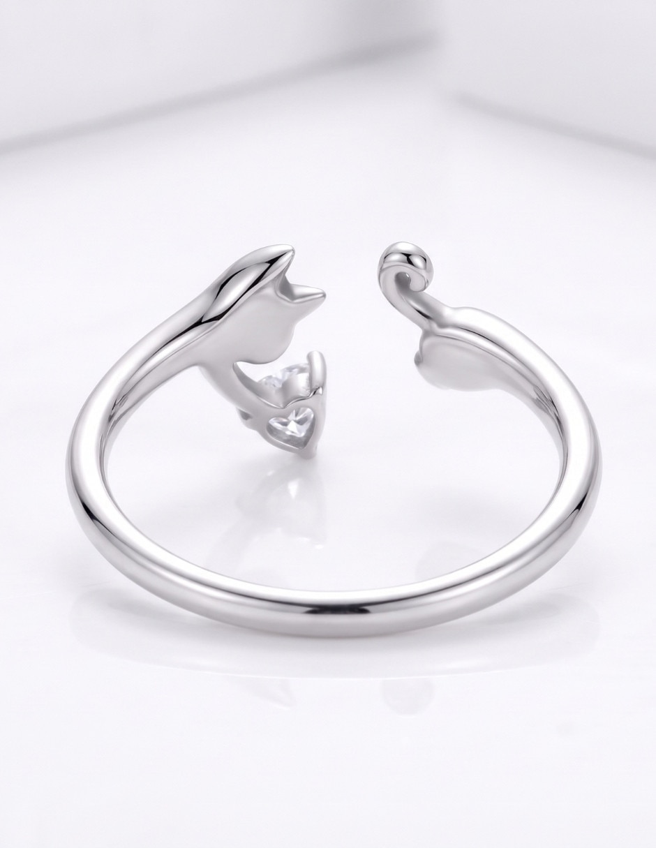 Anillo con gema de gato pets p 925 de plata circonita pulido 5