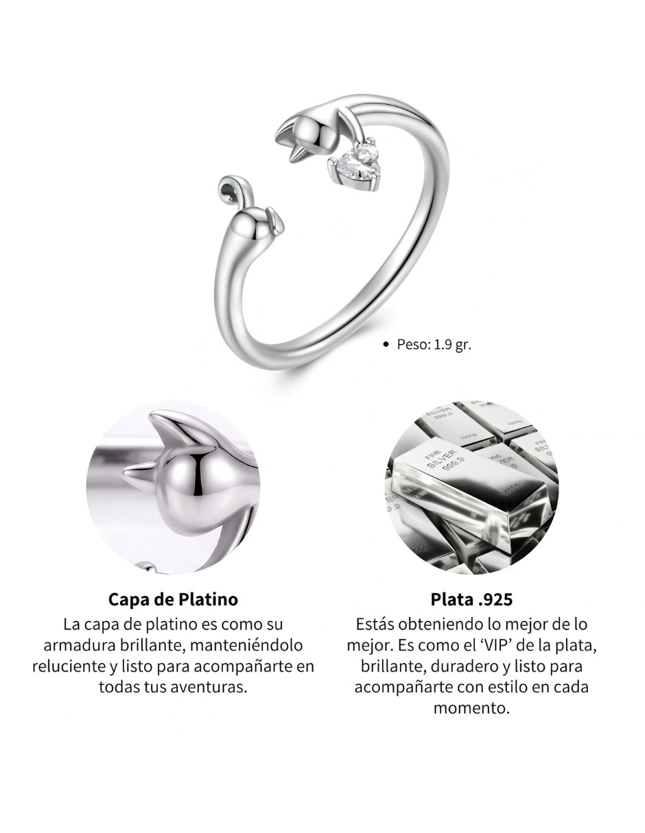Anillo con gema de gato pets p 925 de plata circonita pulido 6