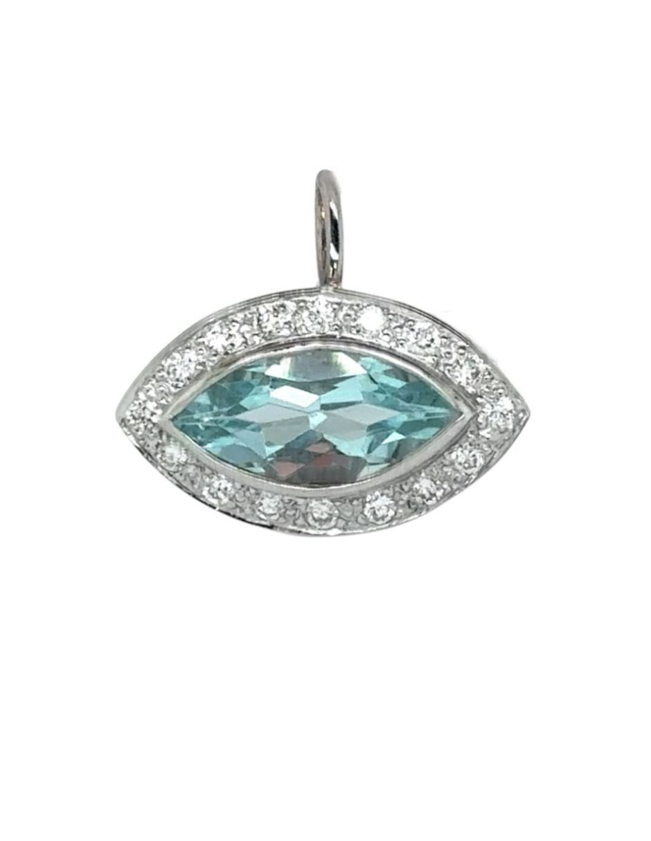 Dije Ojo de oro blanco 14 k semipreciosas y diamante