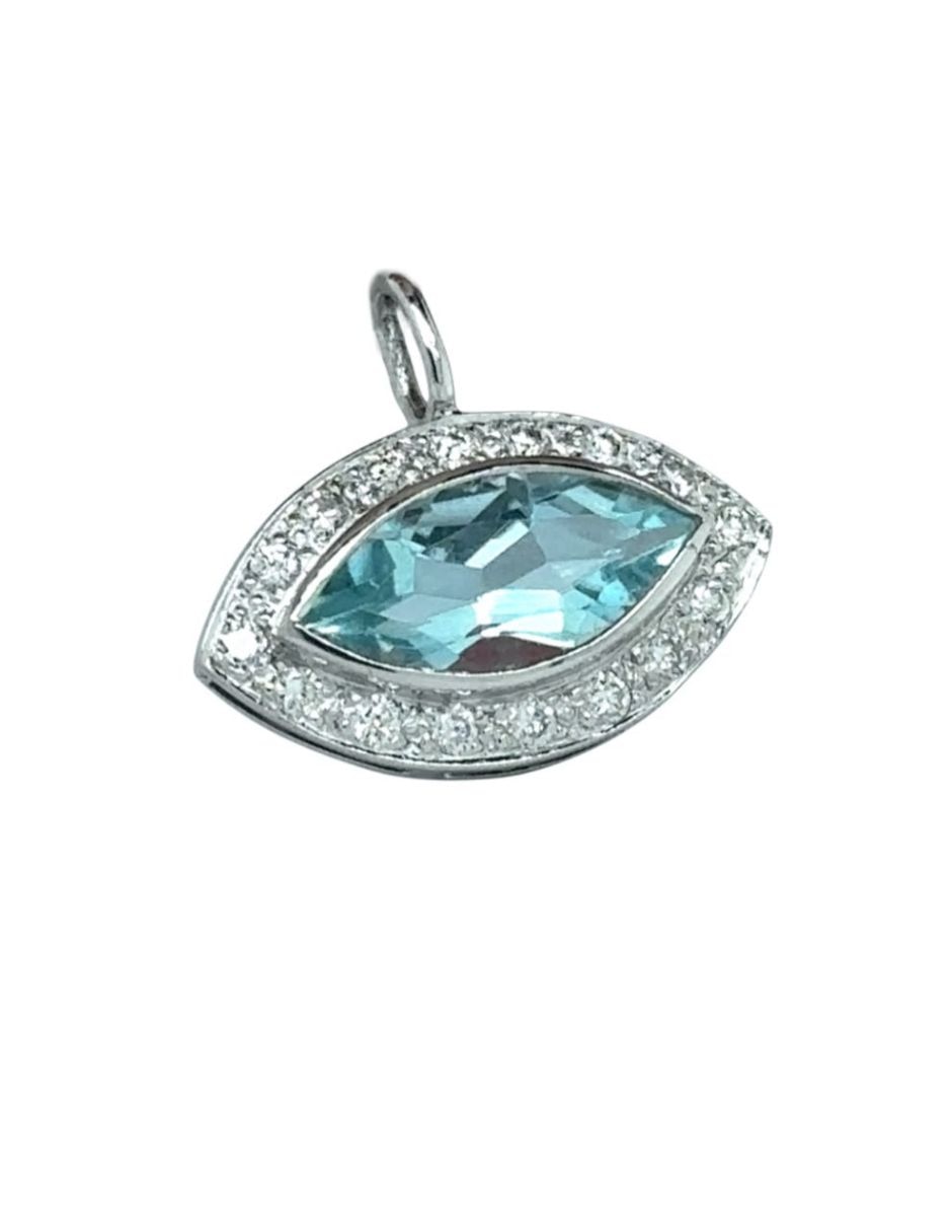 Dije Ojo de oro blanco 14 k semipreciosas y diamante