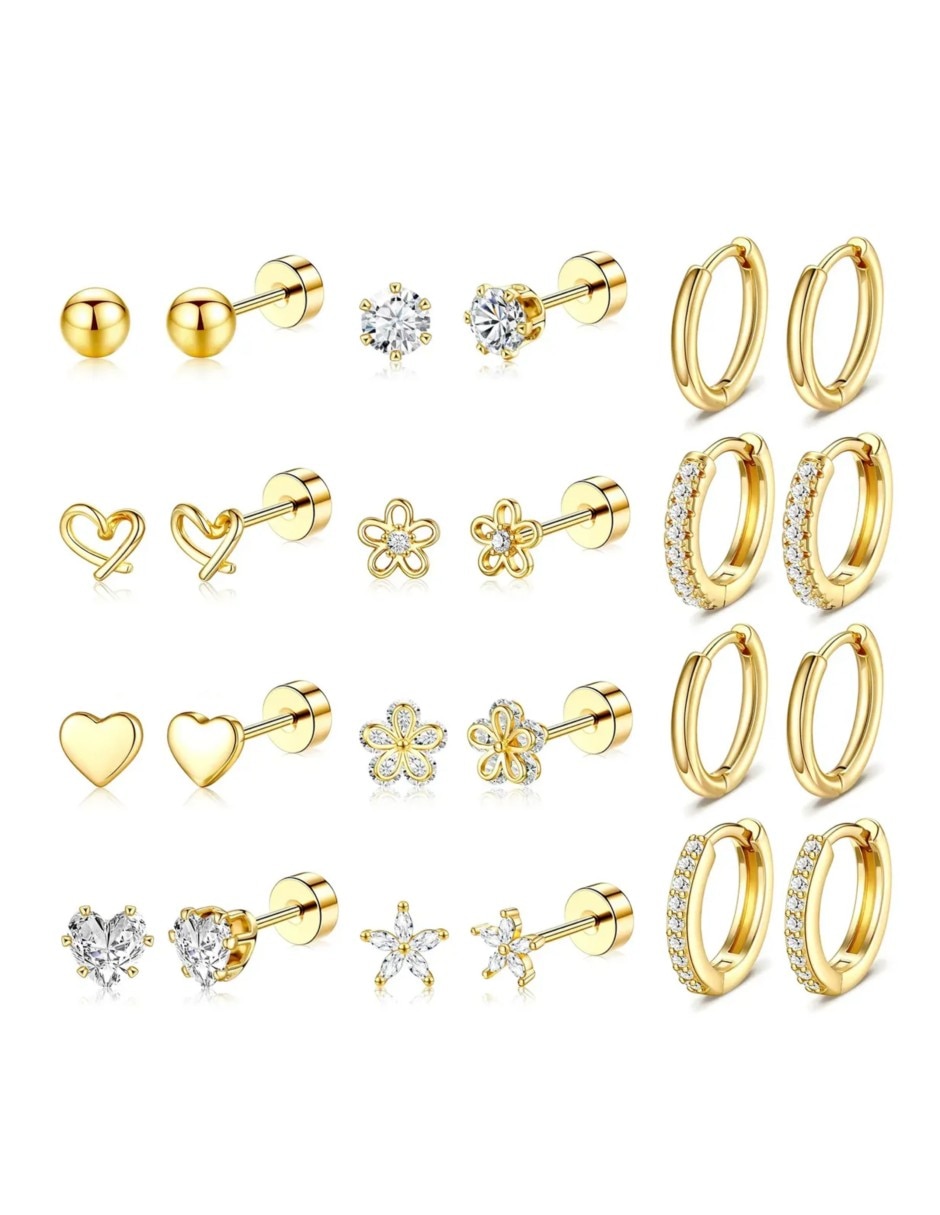 Set de aretes de friends genérica de acero inoxidable 14 k con acabado baño de oro Set de aretes de friends genérica de acero inoxidable 14 k con acabado baño de oro