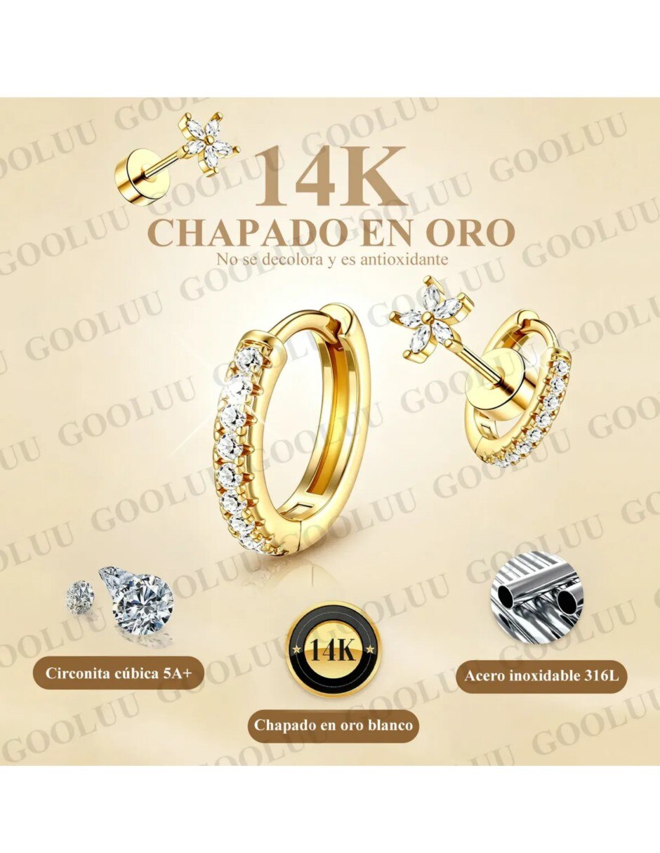 Set de aretes de friends genérica de acero inoxidable 14 k con acabado baño de oro 2