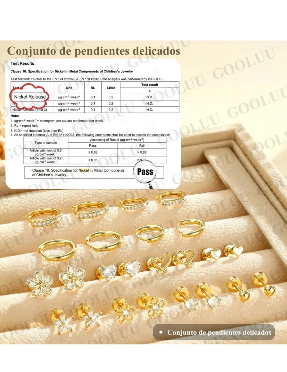 Set de aretes de friends genérica de acero inoxidable 14 k con acabado baño de oro 3