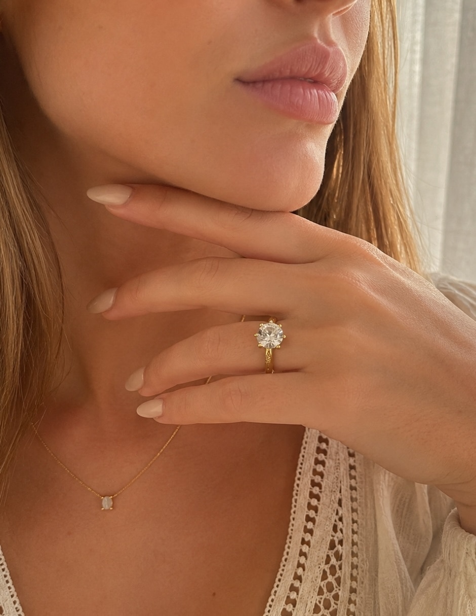 Anillo aurelle zirconia baño de oro 9