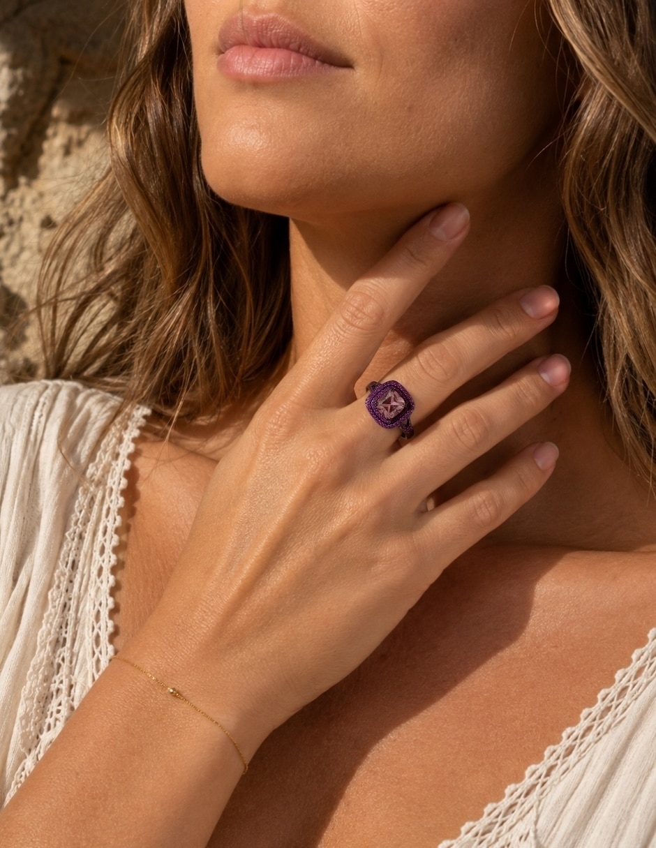 Anillo de (si aplica) Cuadrado Vesper No aplica Sin kilataje de Aleación de metal Swarovski Baño de rodio 7
