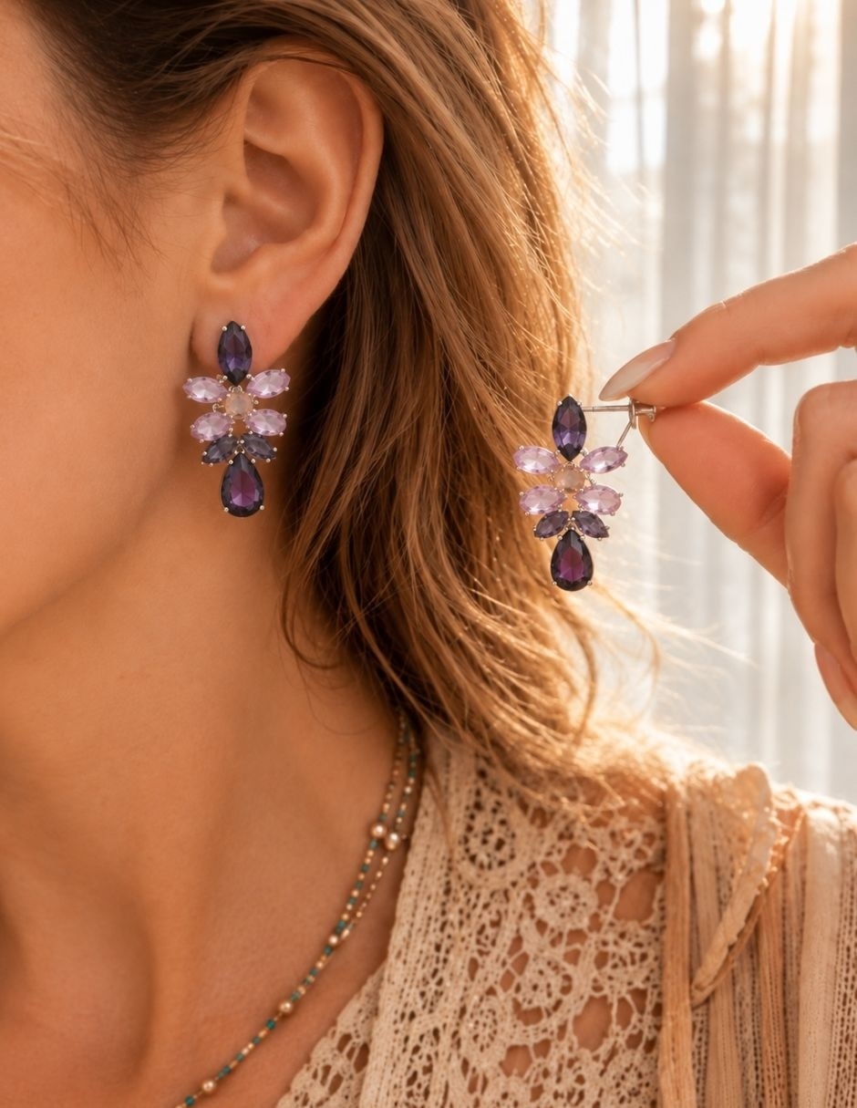 Broqueles de (si aplica) No aplica Borealis de Aleación metálica Sin kilataje con acabado Baño de rodio Swarovski 8