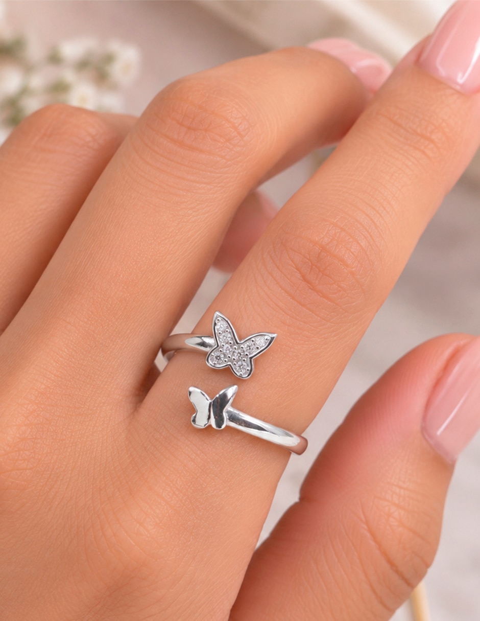 Anillo de mariposa emily with butterflies p 925 de plata zirconia plateado