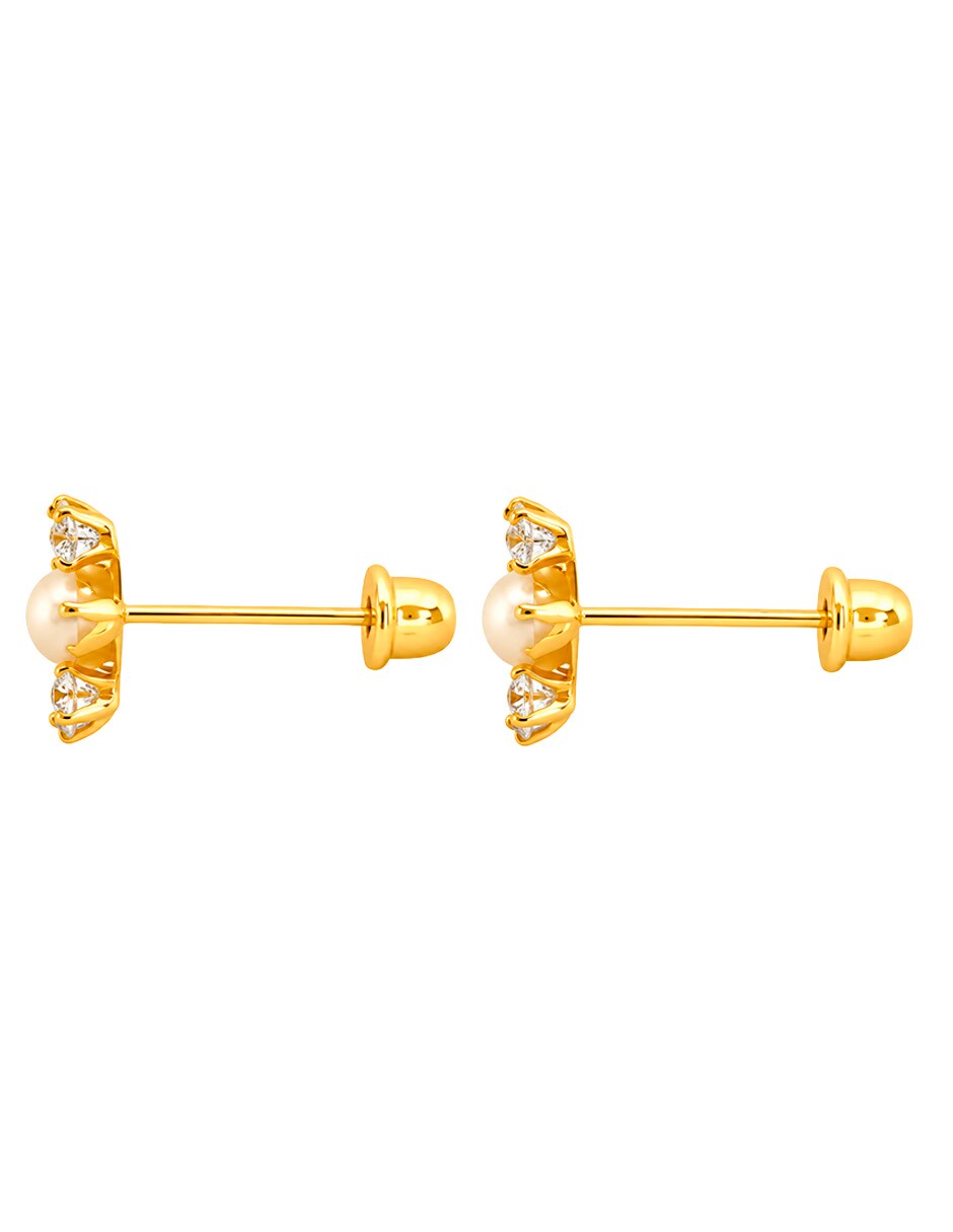 Broqueles de (si aplica) No aplica SIN FAMILIA de Oro amarillo 10 K con acabado Brillante Perla con zirconia 4