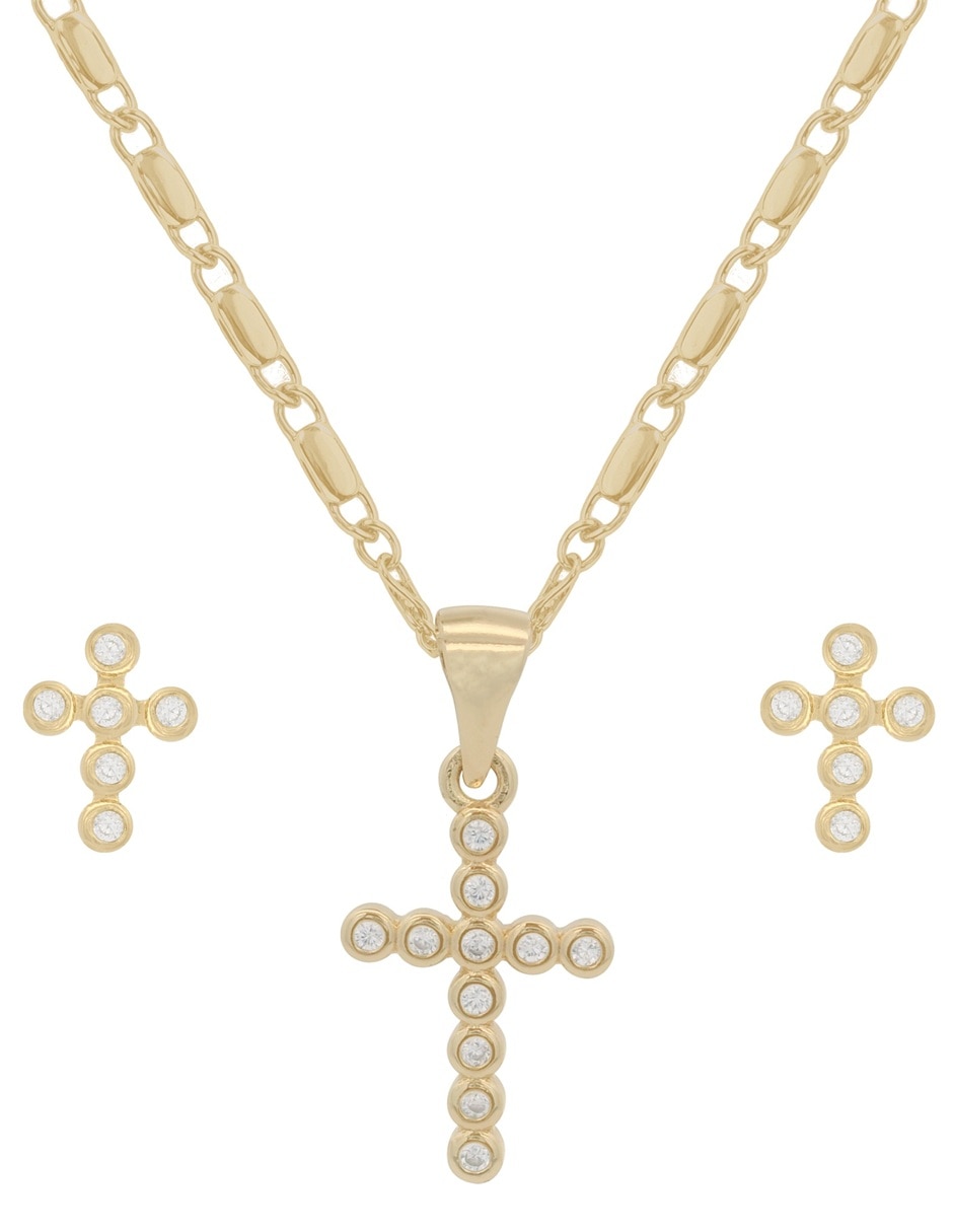 Aretes y collar de (si aplica) Cruz Sin Familia No aplica de Latón 18 k Zirconia