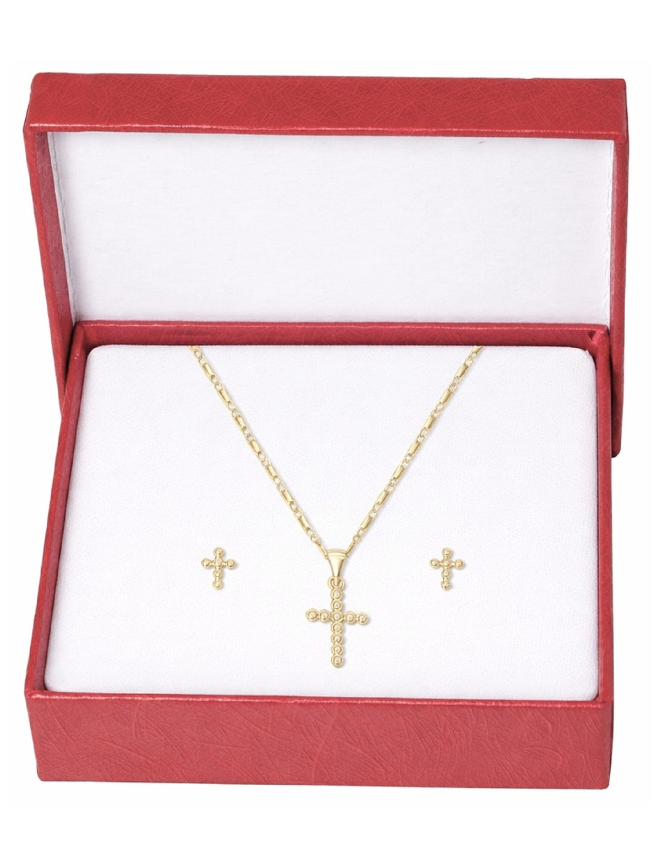 Aretes y collar de (si aplica) Cruz Sin Familia No aplica de Latón 18 k Zirconia 7