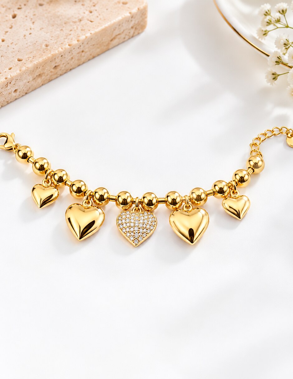Pulsera y charms de Acero inoxidable con Zirconia 10 K acabado 2