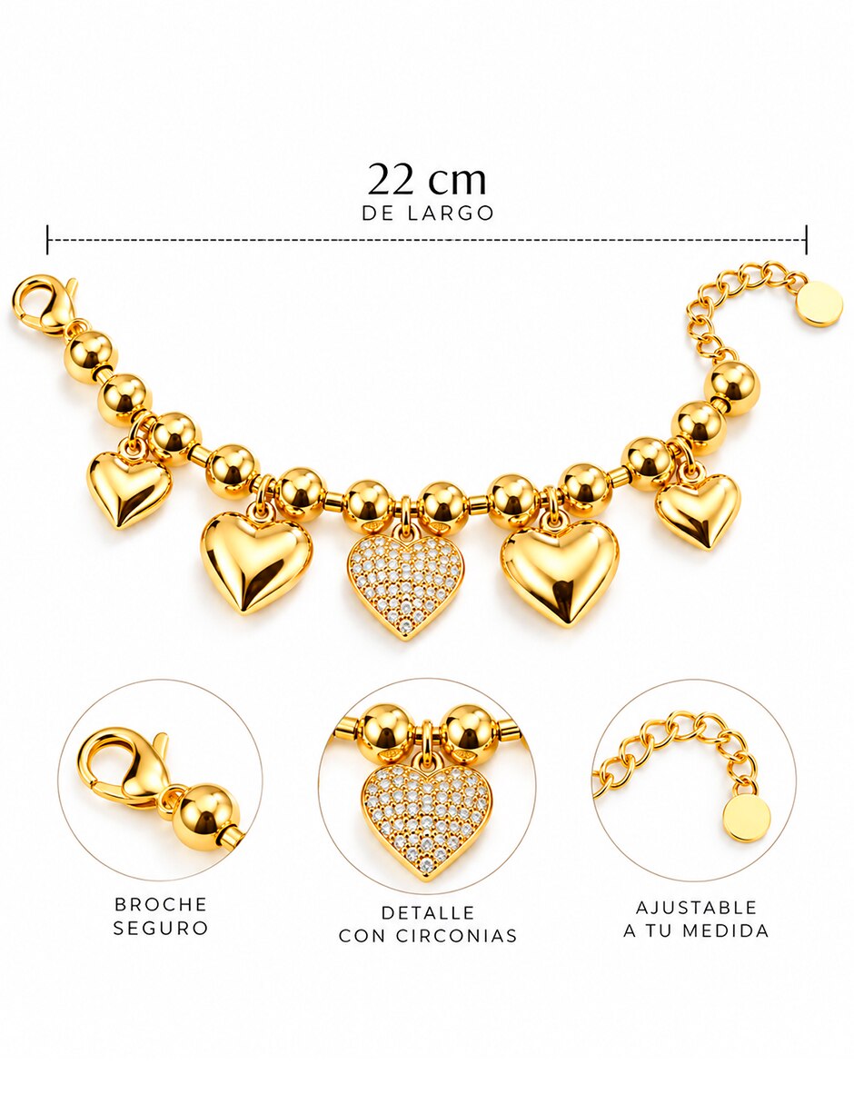 Pulsera y charms de Acero inoxidable con Zirconia 10 K acabado 3
