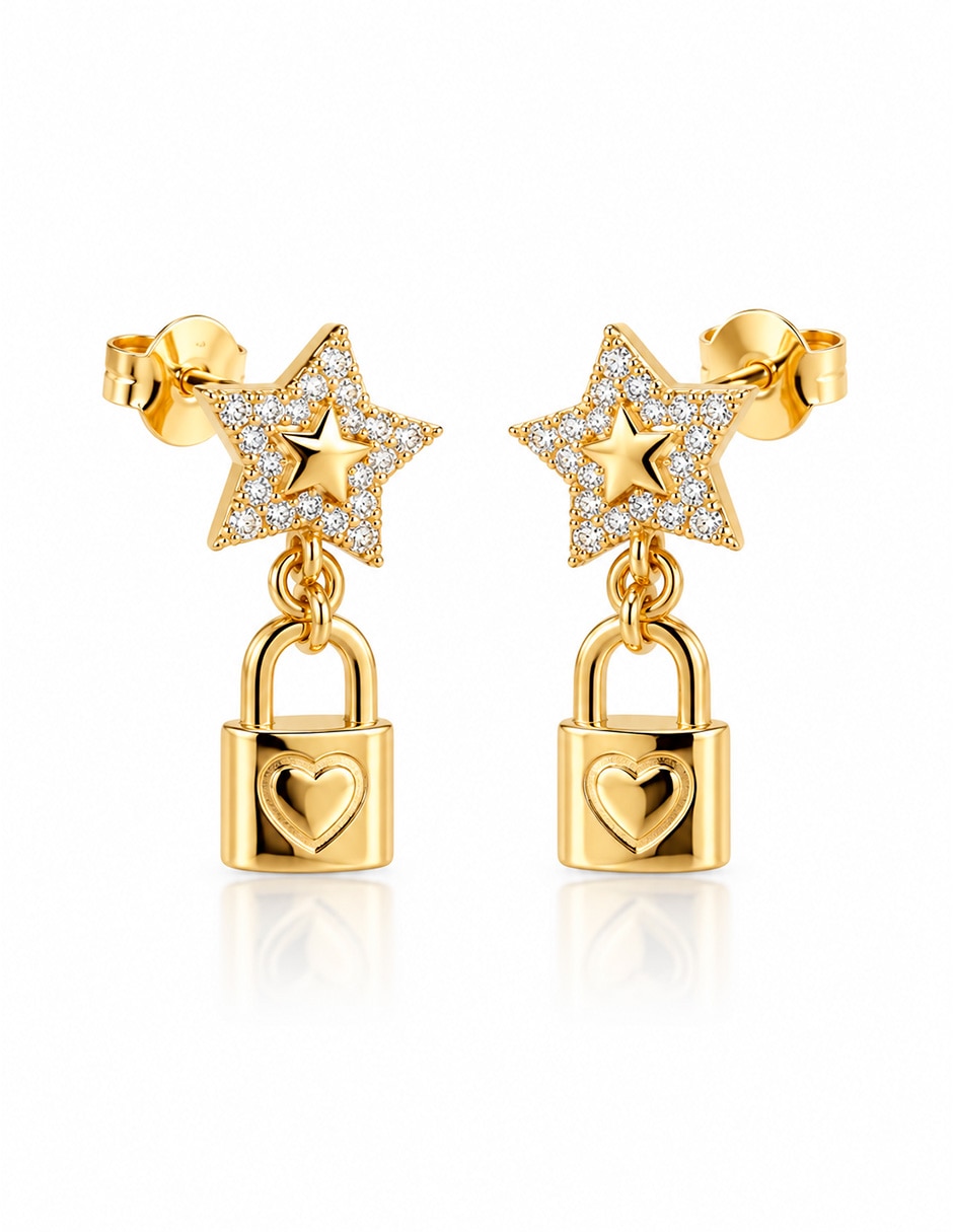 Set de aretes de acero inoxidable con acabado brillante circonita