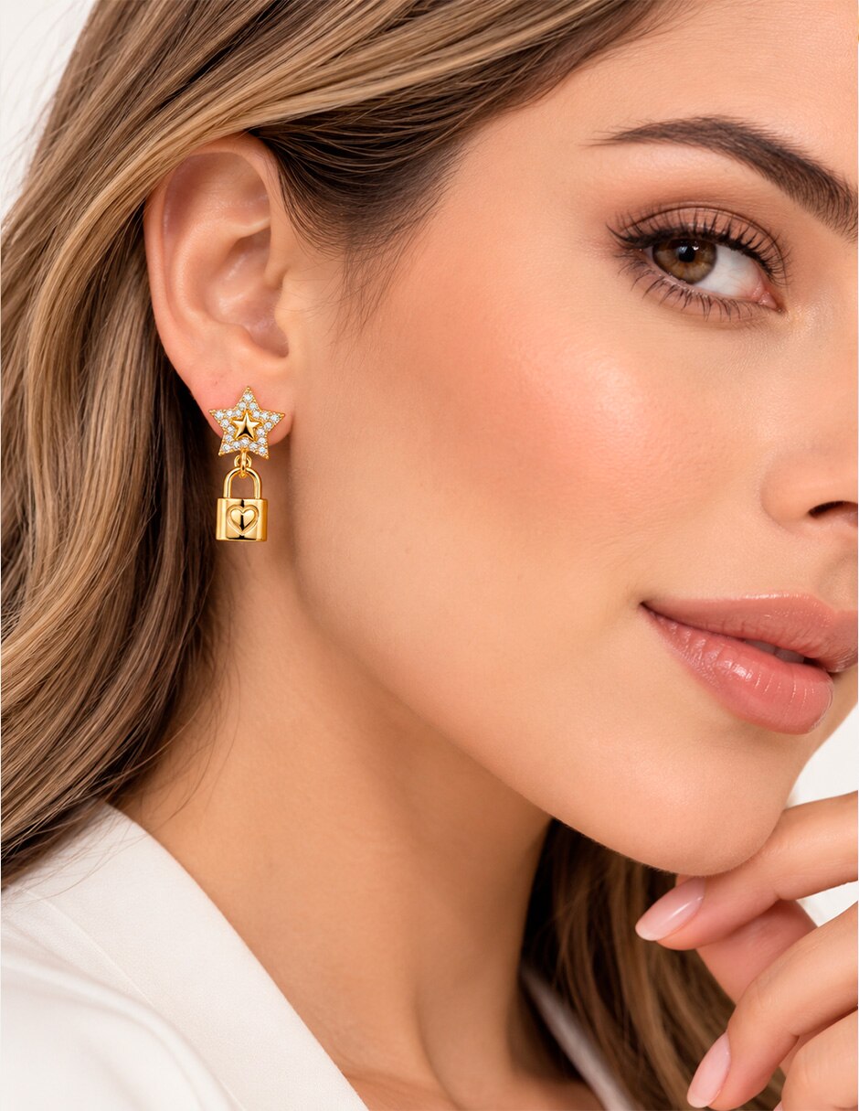 Set de aretes de acero inoxidable con acabado brillante circonita 6