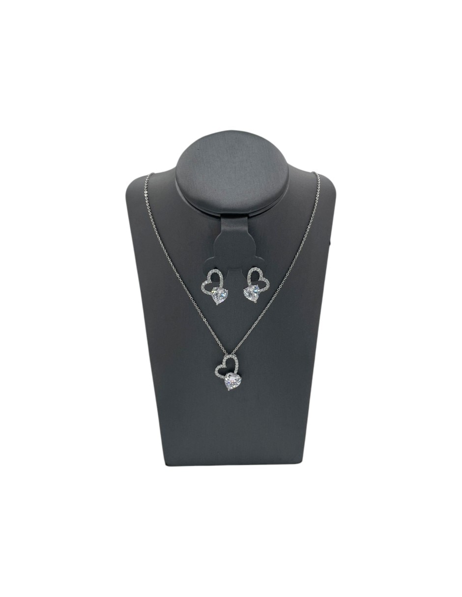 Aretes y collar de corazón de acero inoxidable zirconia Aretes y collar de corazón de acero inoxidable zirconia