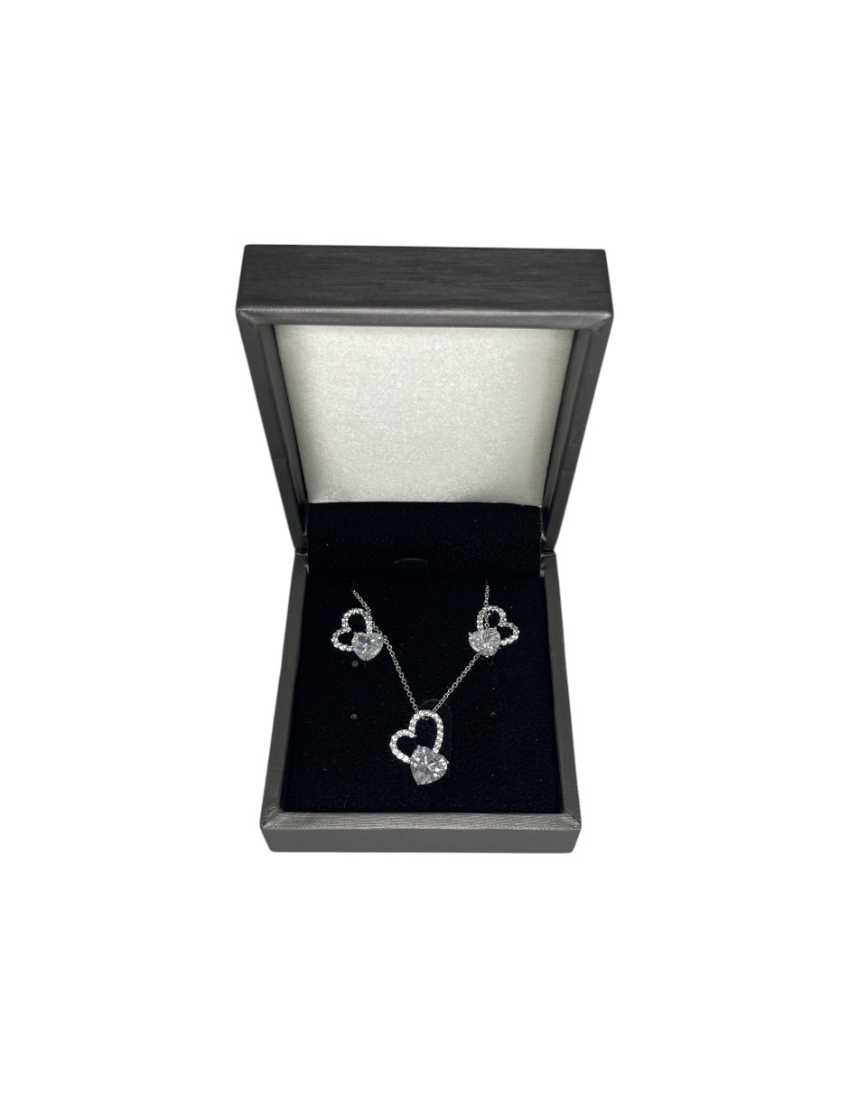 Aretes y collar de corazón de acero inoxidable zirconia 2