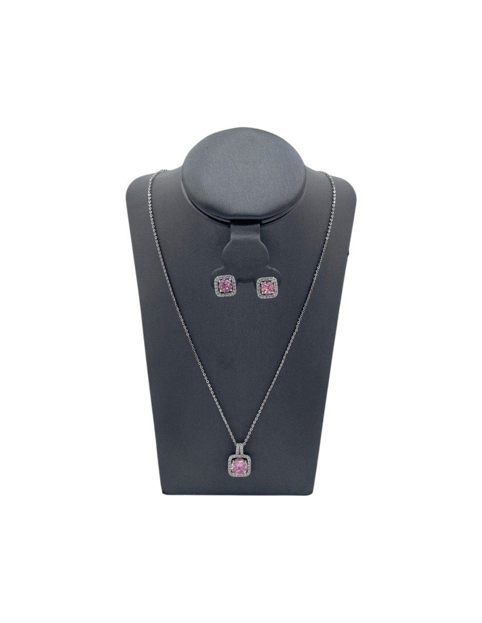Aretes y collar cuadrado de acero inoxidable zirconia Aretes y collar cuadrado de acero inoxidable zirconia