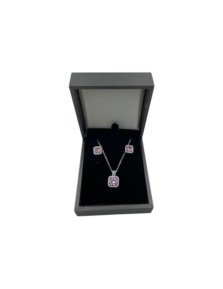 Aretes y collar cuadrado de acero inoxidable zirconia 3