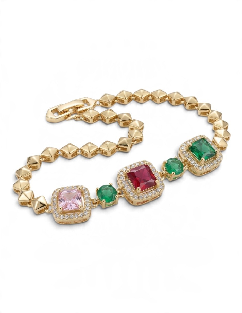 Pulsera de oro laminado con zirconia 18 k