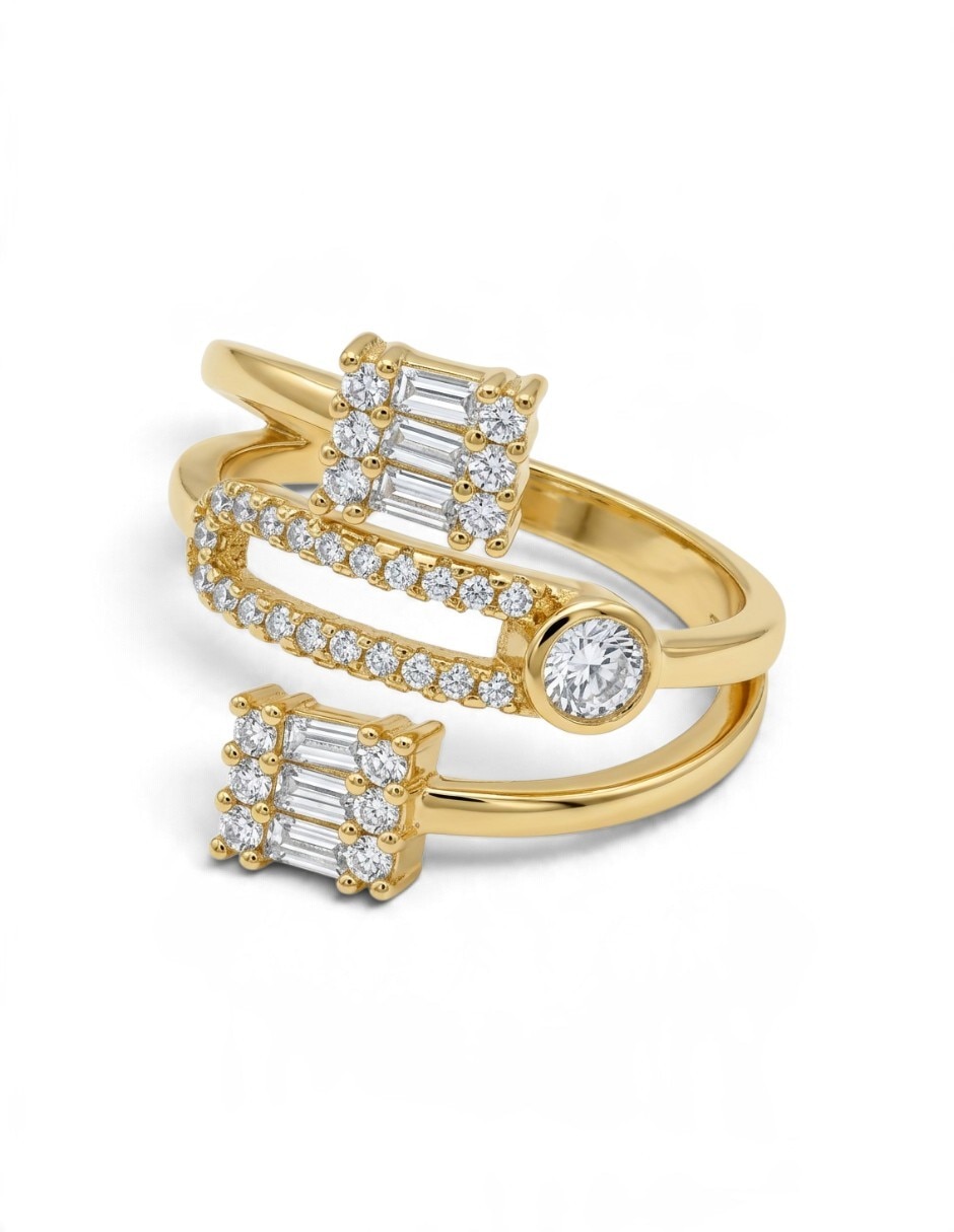 Anillo 18 k de oro laminado zirconia pavé