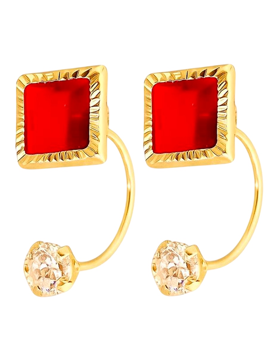 Broqueles de oro 14 k con acabado brillante zirconia cúbica