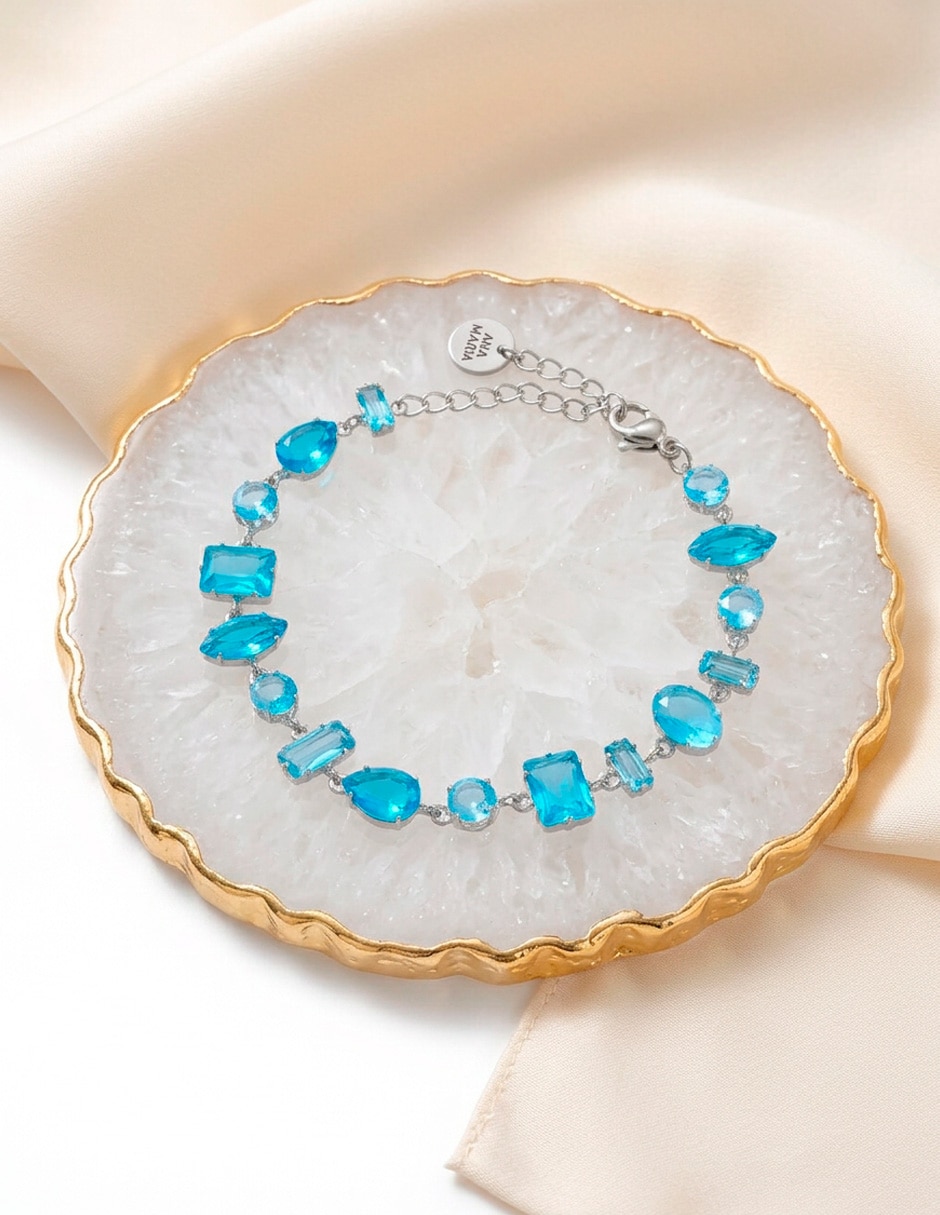 Pulsera de acero inoxidable con cristal 18 k cristales zirconias 3