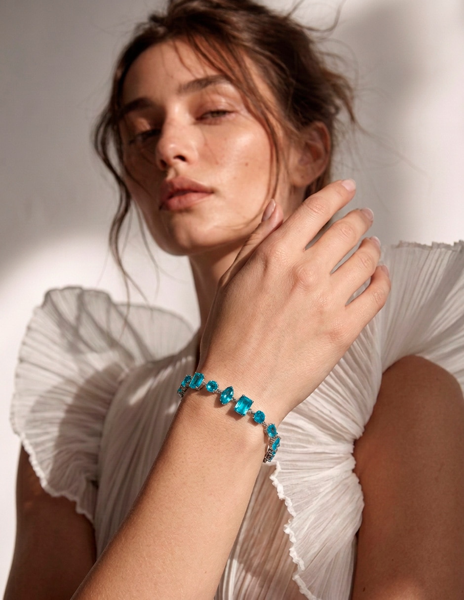 Pulsera de acero inoxidable con cristal 18 k cristales zirconias 5