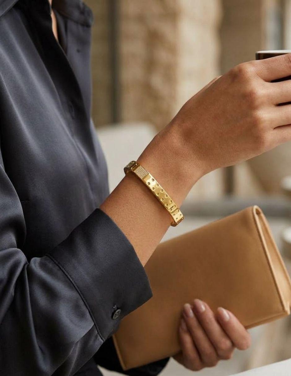 Brazalete de oro laminado con zirconia cúbica 12 k 4