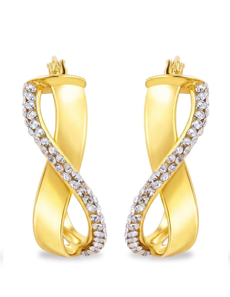 Arracadas de plata vermeil p 925 y 14 k con acabado brillante zirconia Arracadas de plata vermeil p 925 y 14 k con acabado brillante zirconia