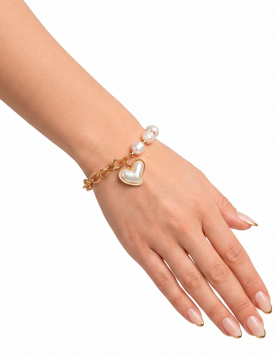 Pulsera y charms de acero inoxidable con perla 14 k pulsera corazón con perlas 2