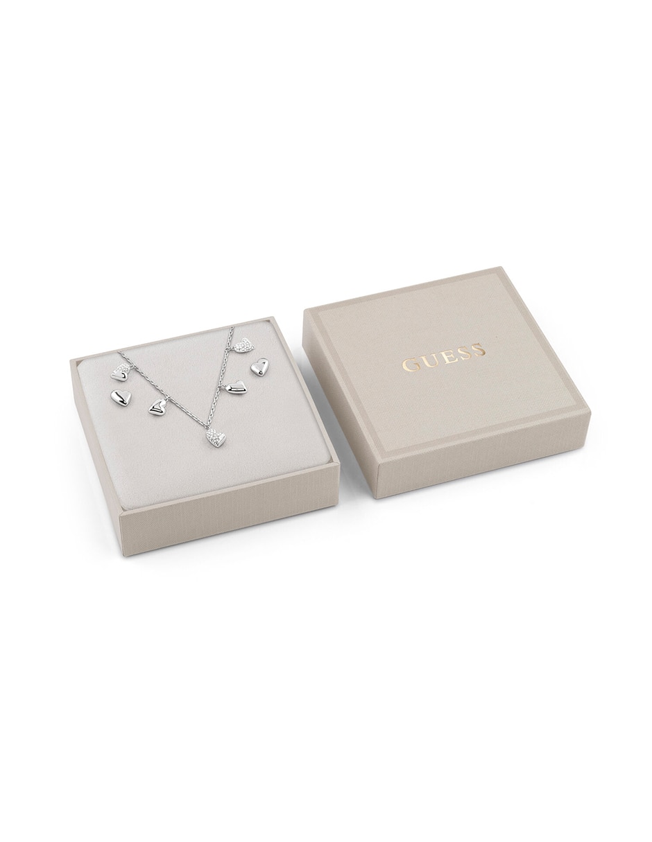 Set de collar y aretes golden love de acero inoxidable cristal