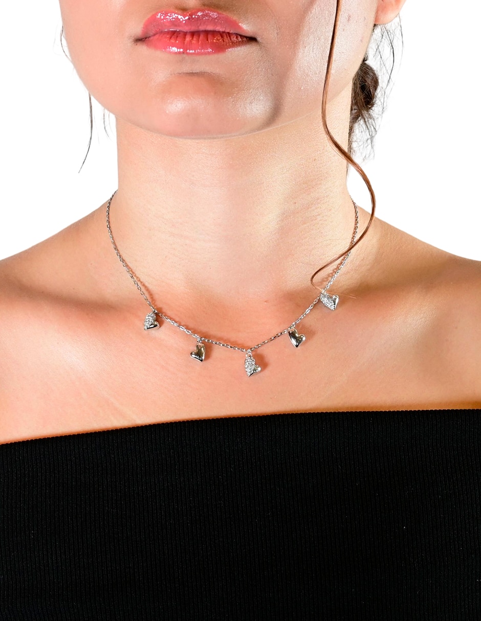 Set de collar y aretes golden love de acero inoxidable cristal 6
