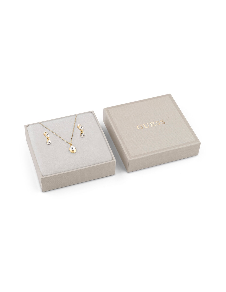 Set de collar y aretes divine de acero inoxidable cristal
