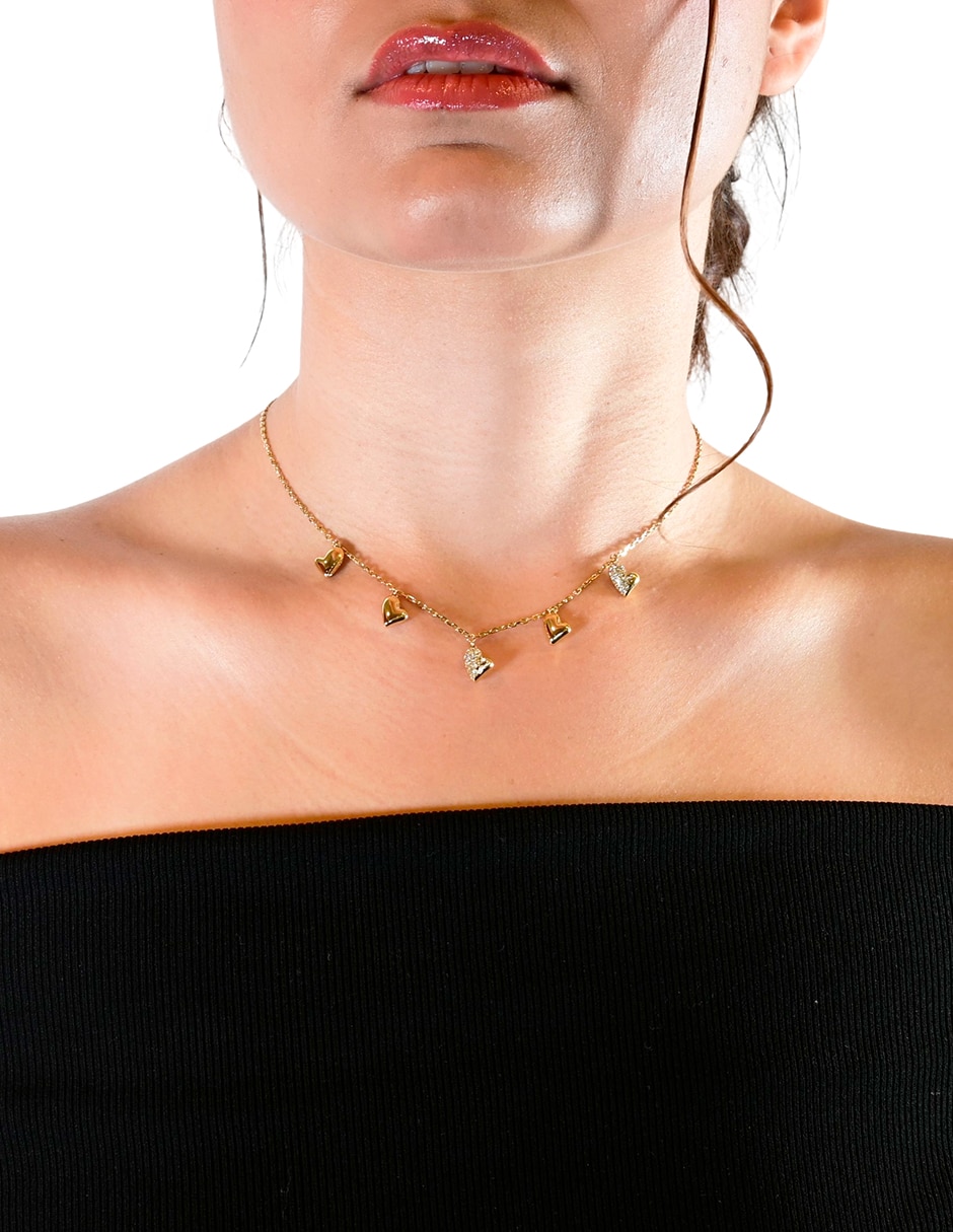 Set de collar y aretes golden love de acero inoxidable cristal 6