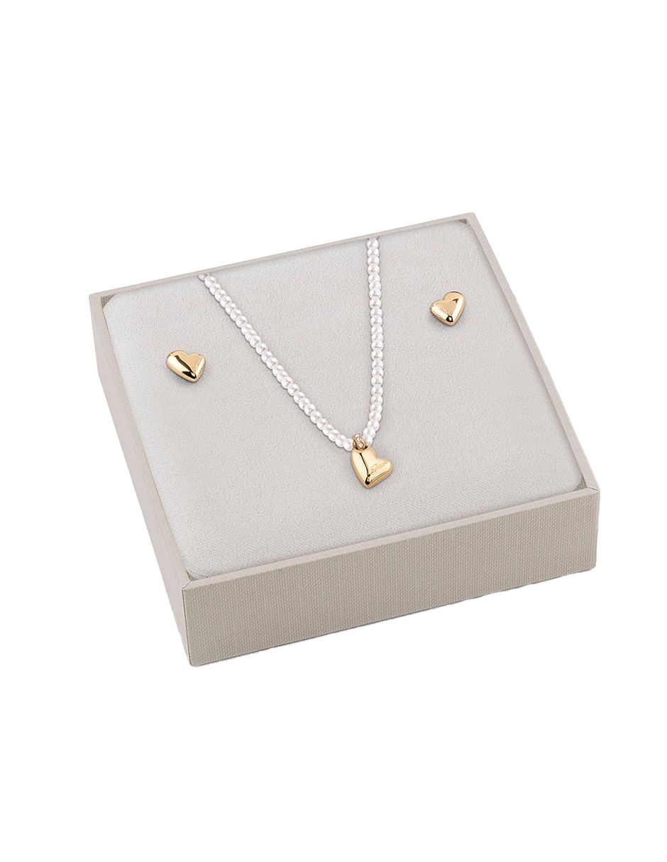 Set de collar y aretes golden love de acero inoxidable cristal 3