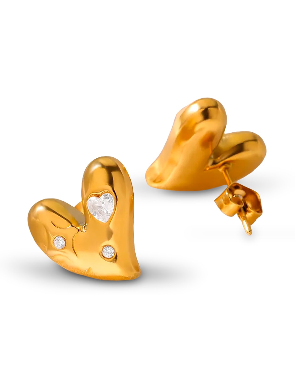 Broqueles de acero inoxidable 18 k con acabado baño de oro circonita 2