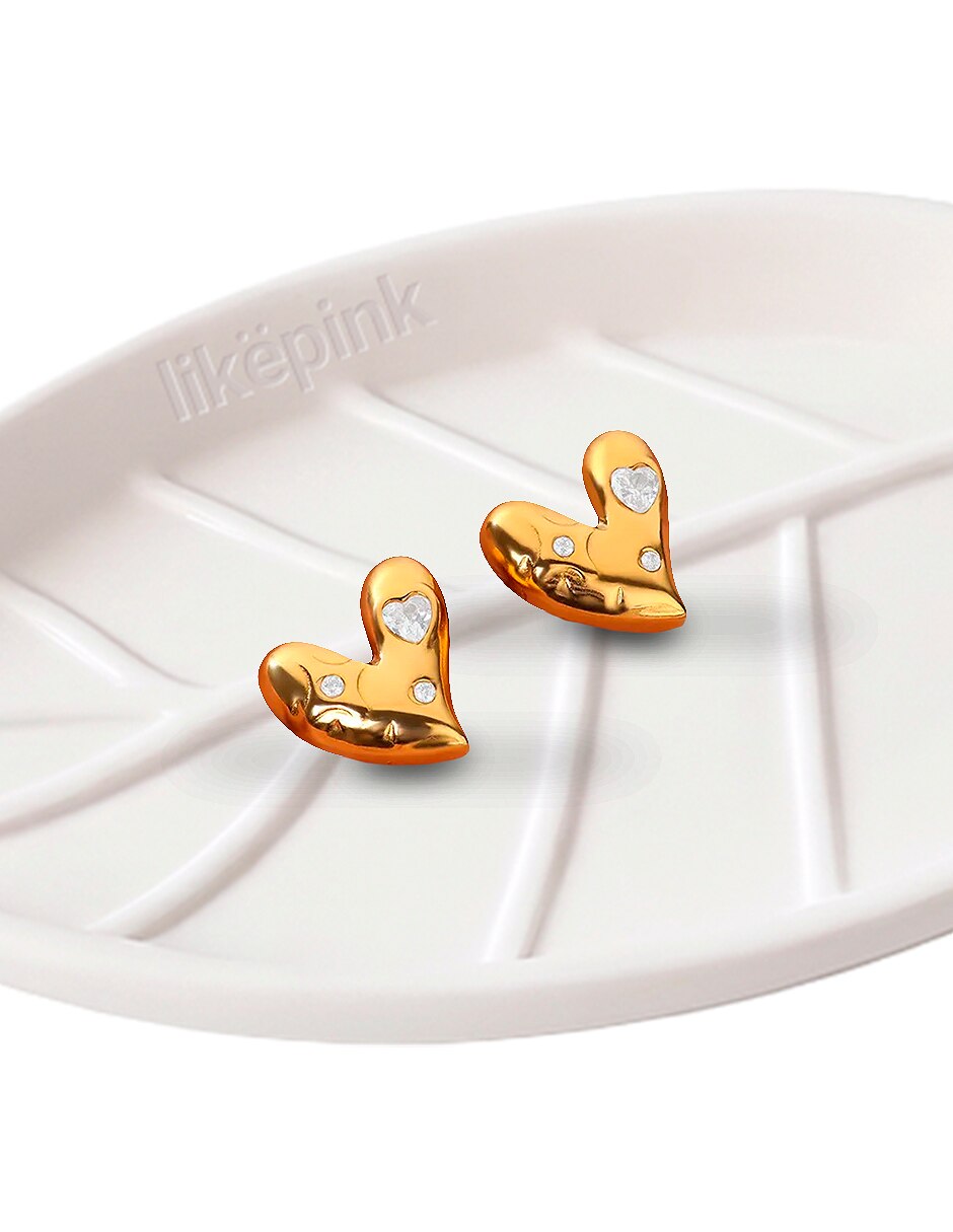 Broqueles de acero inoxidable 18 k con acabado baño de oro circonita 6