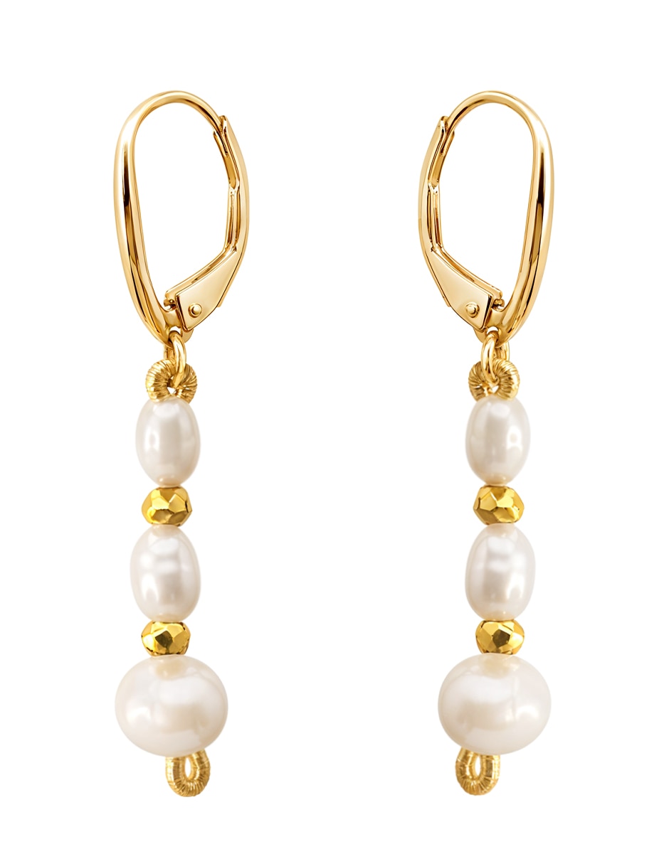 Aretes cortos con acabado Baño de oro 14 K perla 2
