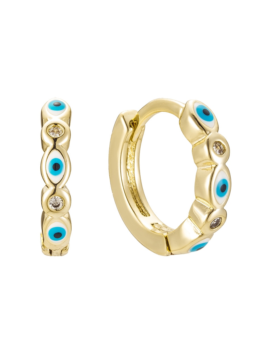Aretes huggies de ojo turco Carmela Mía 14 K con acabado baño de oro zirconia